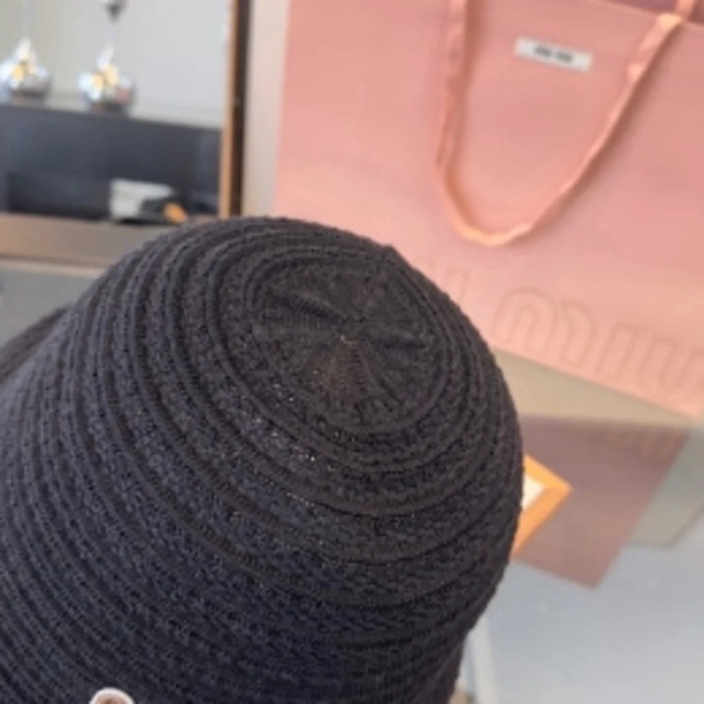 ♡ Miu Miu 𓂃 Black Knit Bucket Hat ⋆ Embroidery